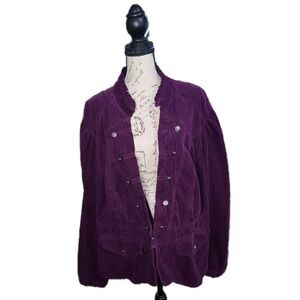 Lane Bryant Purple Corduroy Utility Jacket‎ Womens Size 24 Snap Button Front